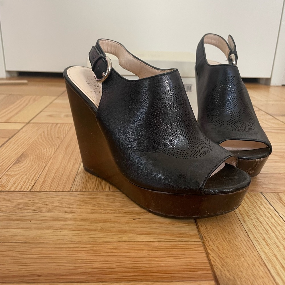 Coach Jade Tumbled Black Leather Wedge